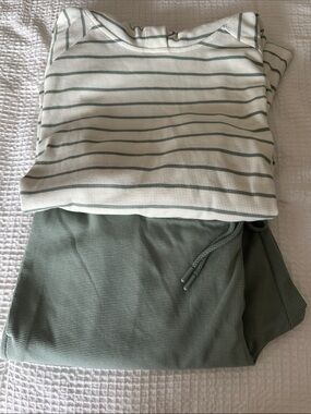 Max & Mia Waffle Knit Drawstring lounge set in Sage Green